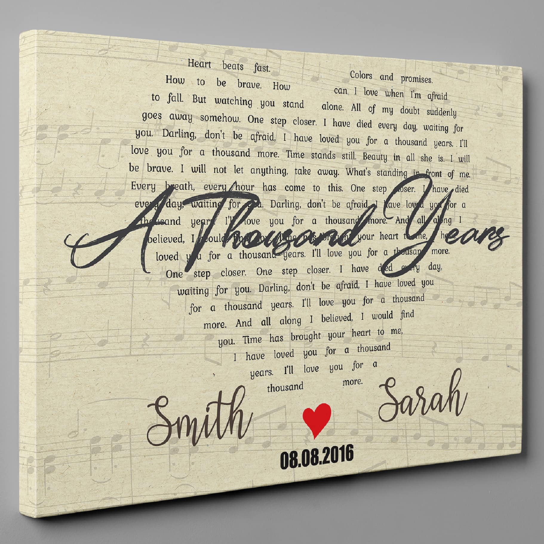 Custom Heart-Shaped Song Lyrics on Canvas