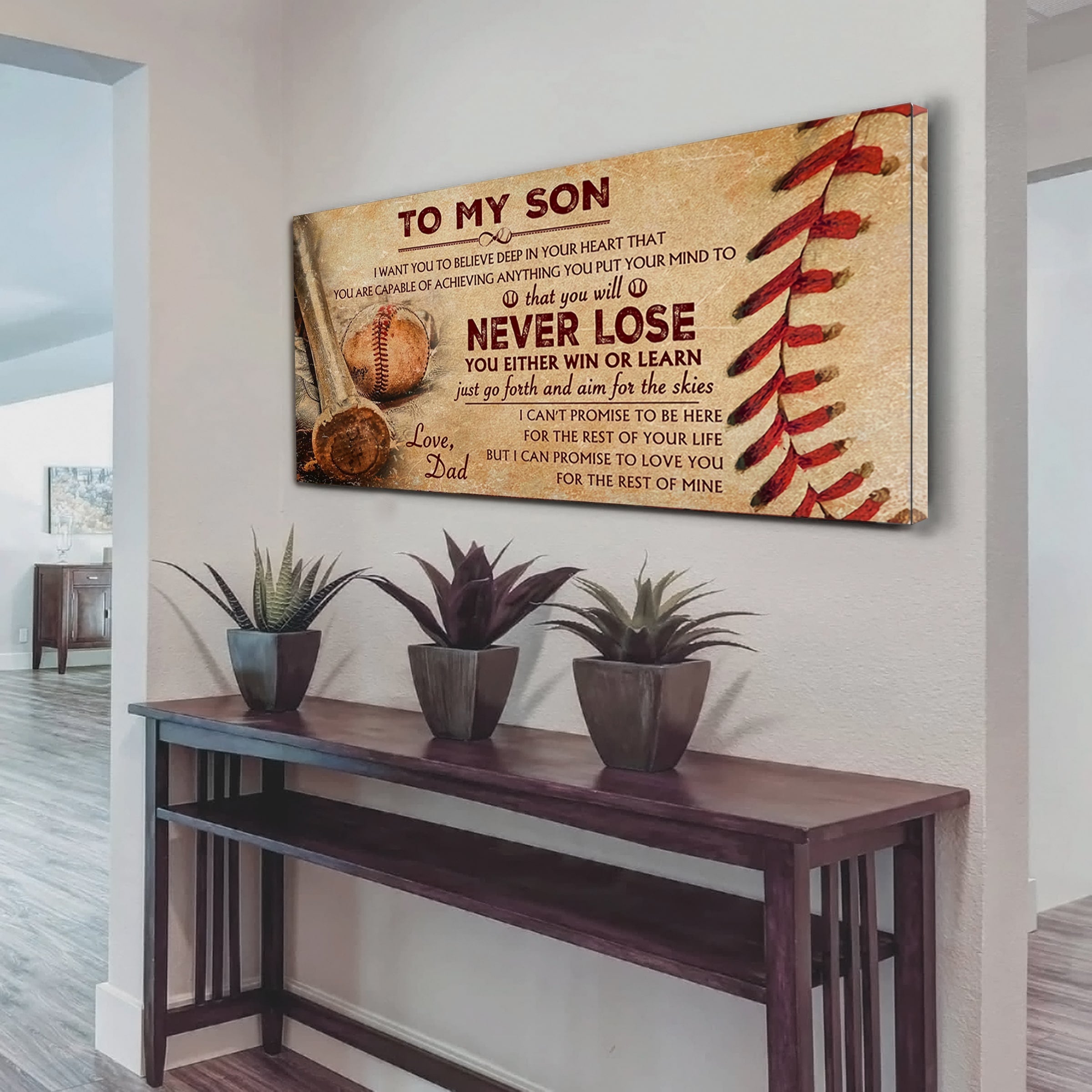 Customizable Baseball poster canvas - gifts from dad to son - Never lose you either win or  learn