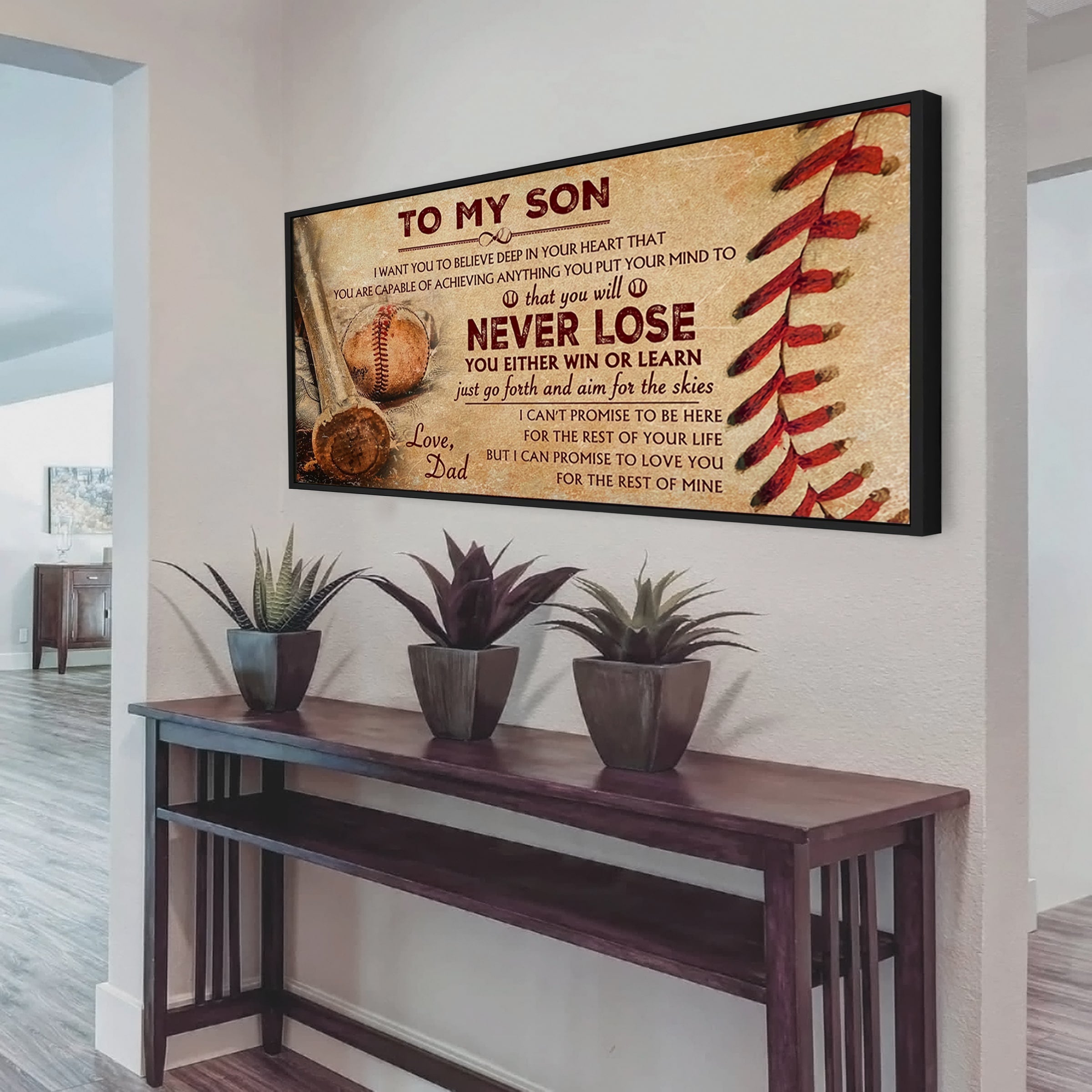 Customizable Baseball poster canvas - gifts from dad to son - Never lose you either win or  learn