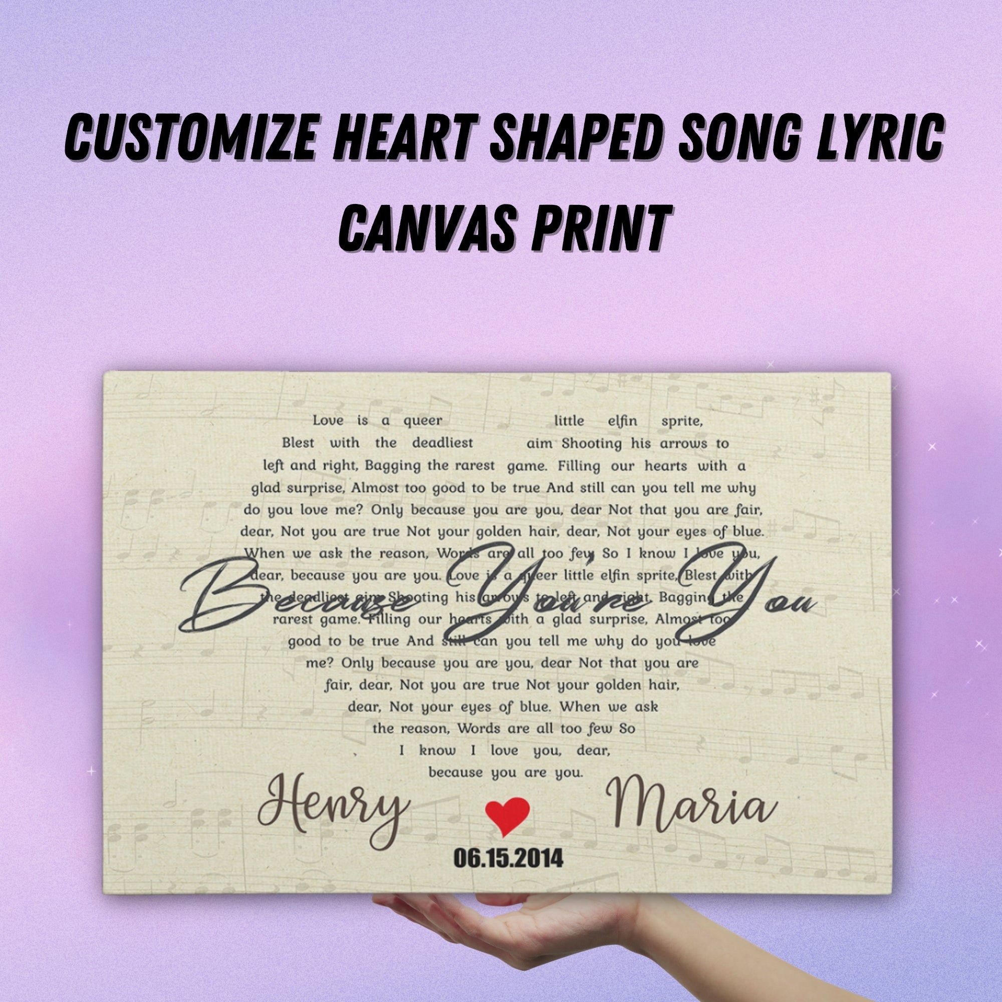 Custom Heart-Shaped Song Lyrics on Canvas